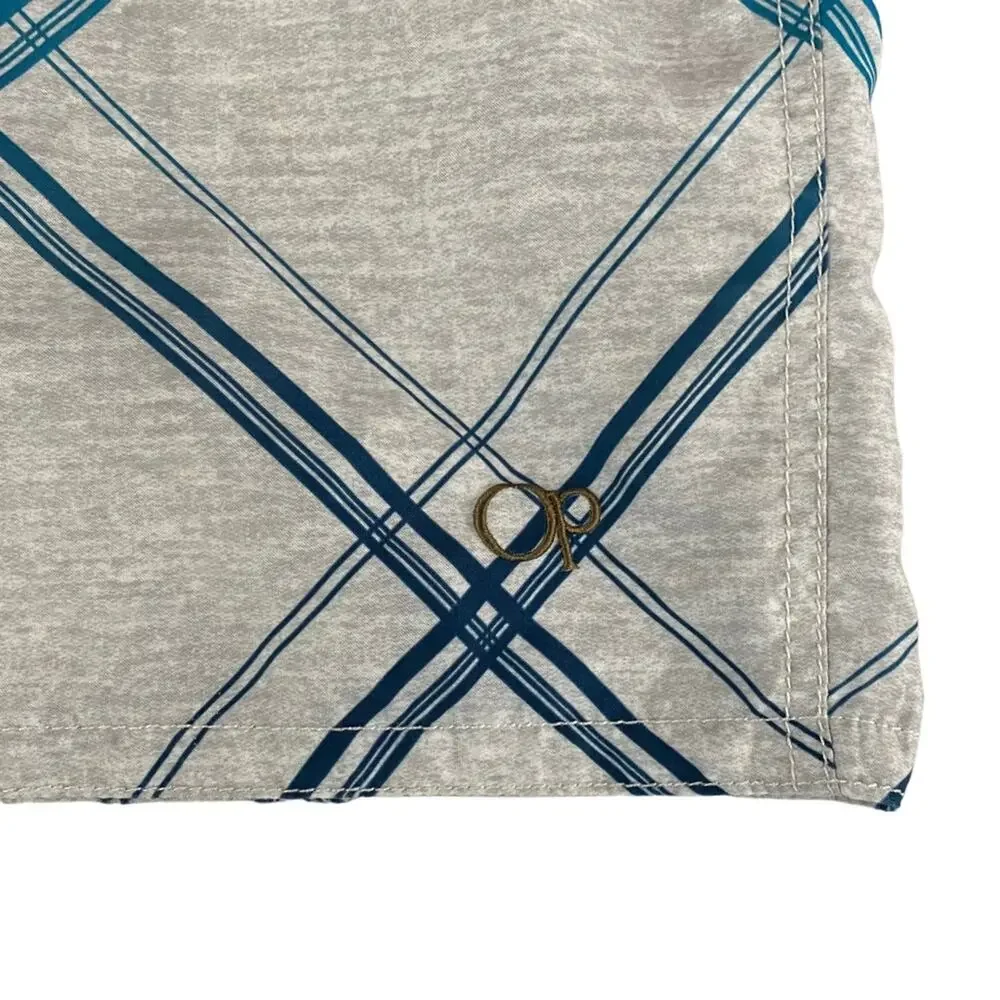 OP Ocean Pacific Swim Trunks Gray Teal Plaid Board Shorts Mens XL 40 42 Surf